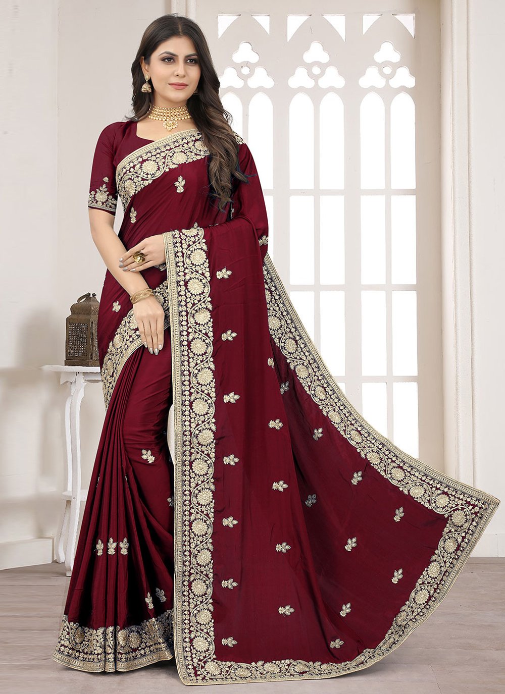 Trendy Saree Crepe Silk Maroon Embroidered Saree