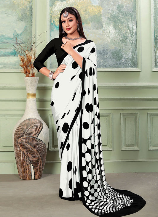 Contemporary Crepe Silk White Print Saree