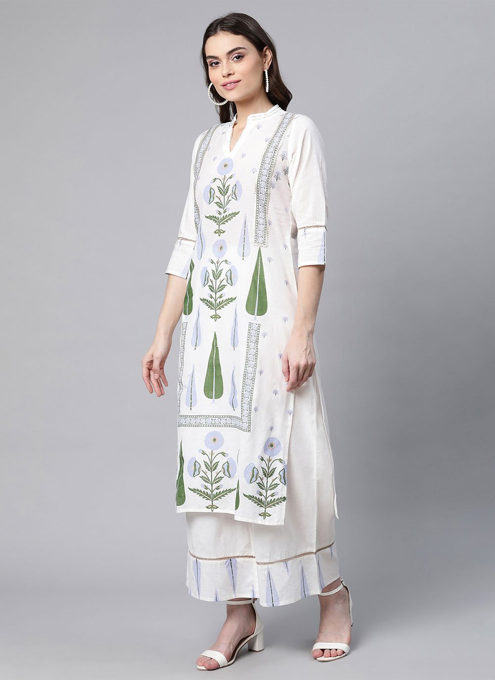 Salwar Suit Crepe Silk White Digital Print Salwar Kameez