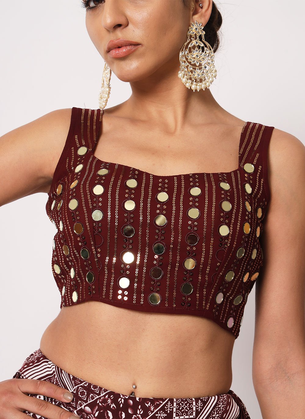 A Line Lehenga Art Silk Crush Maroon Embroidered Lehenga Choli