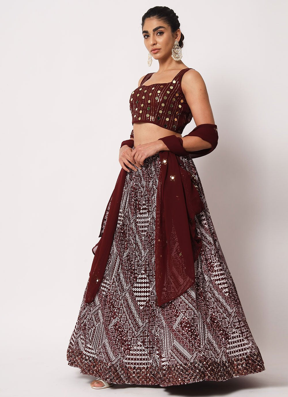 A Line Lehenga Art Silk Crush Maroon Embroidered Lehenga Choli