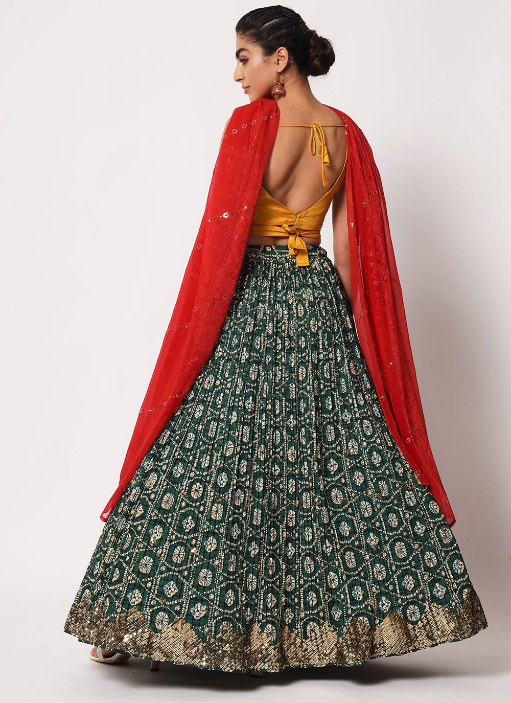 A Line Lehenga Art Silk Crush Green Embroidered Lehenga Choli