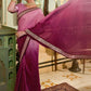 Classic Chinon Crush Pink Purple Embroidered Saree