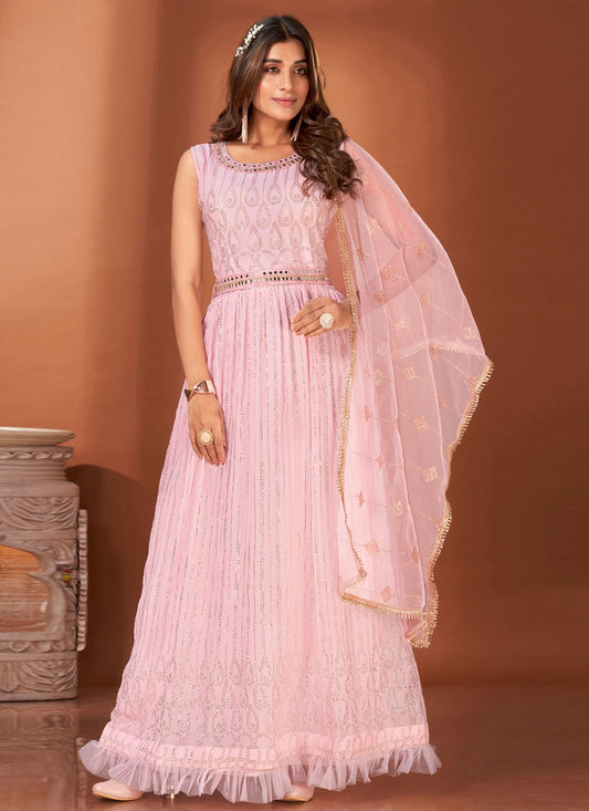 Gown Crush Georgette Pink Mirror Gown