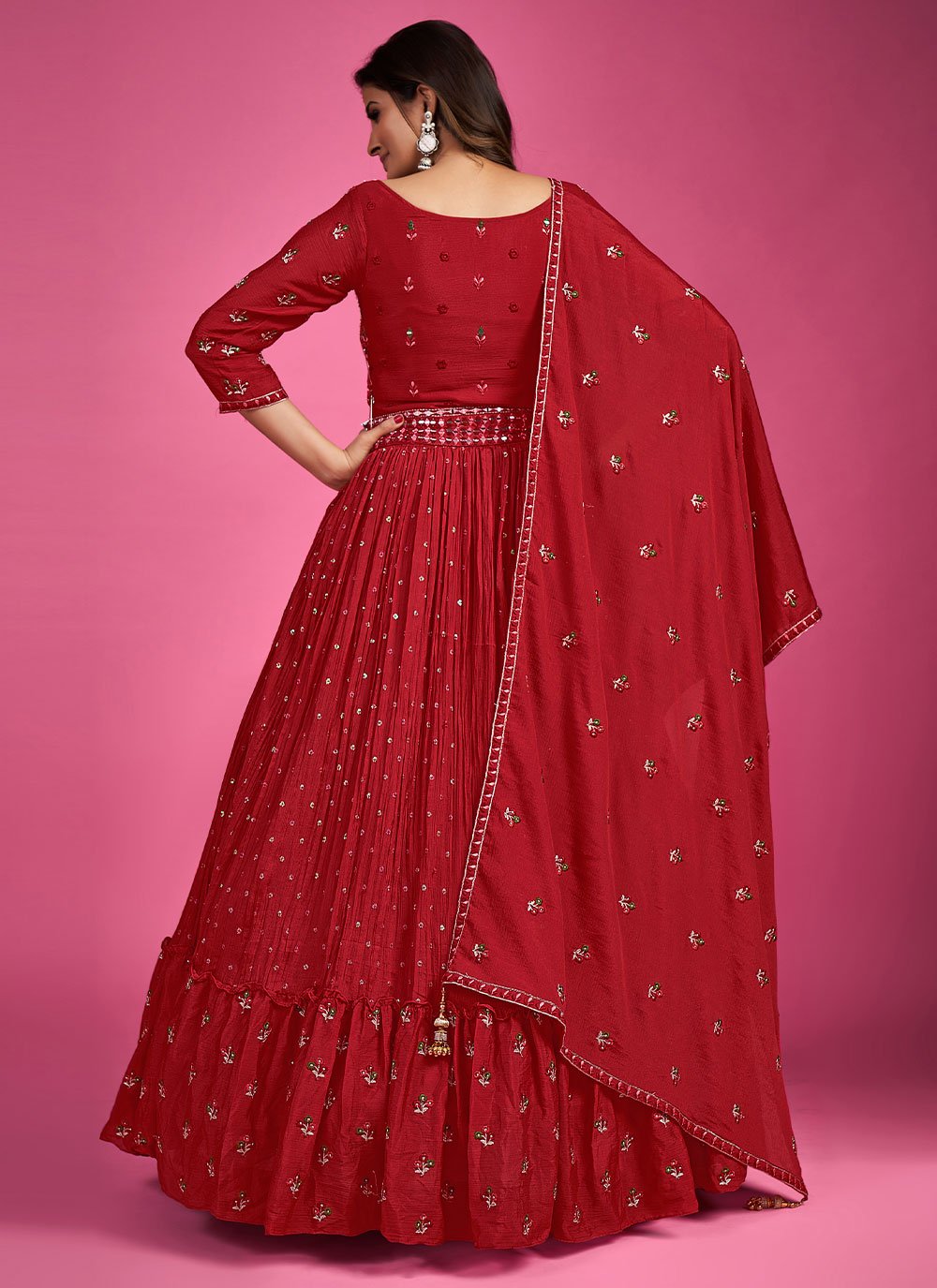 Gown Chinon Silk Red Cut Dana Gown