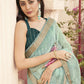 Classic Designer Organza Aqua Blue Print Saree