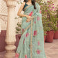 Classic Designer Organza Aqua Blue Print Saree