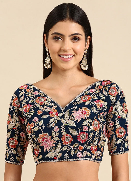 Designer Blouse Georgette Blue Embroidered Blouse