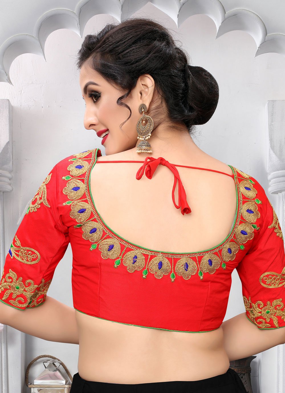 Designer Blouse Silk Red Embroidered Blouse