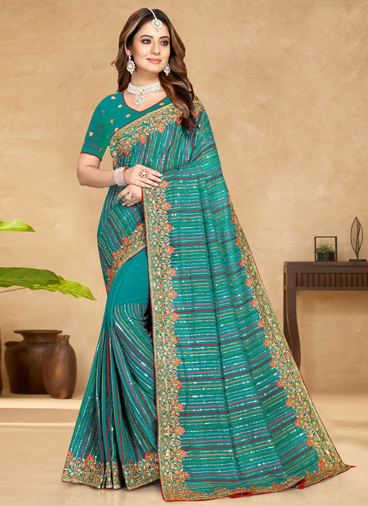 Bollywood Saree Georgette Rama Embroidered Saree