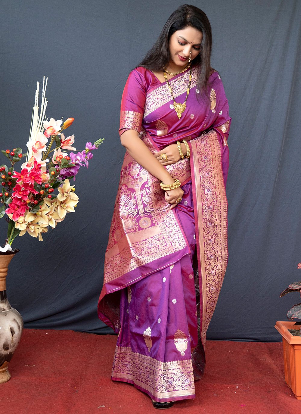 Contemporary Banarasi Silk Purple Weaving Saree