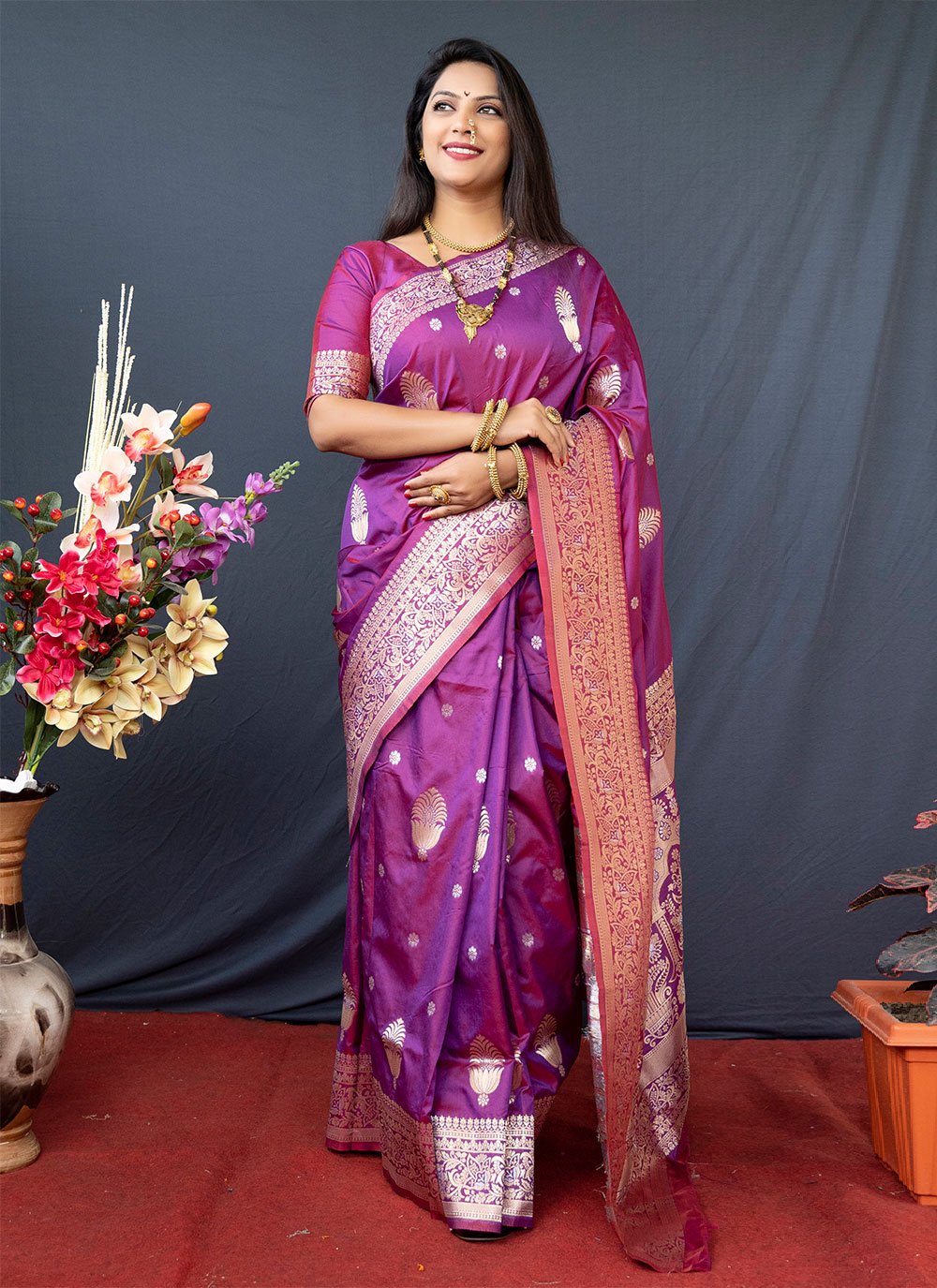 Contemporary Banarasi Silk Purple Weaving Saree