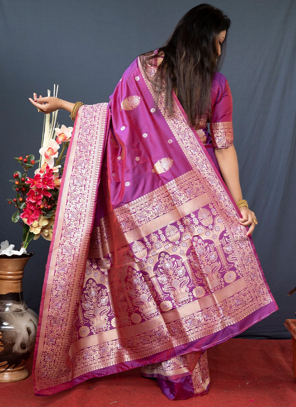 Contemporary Banarasi Silk Purple Weaving Saree