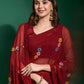 Designer Georgette Red Embroidered Saree