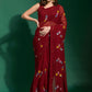 Designer Georgette Red Embroidered Saree