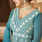 Designer Gown Georgette Aqua Blue Embroidered Gown