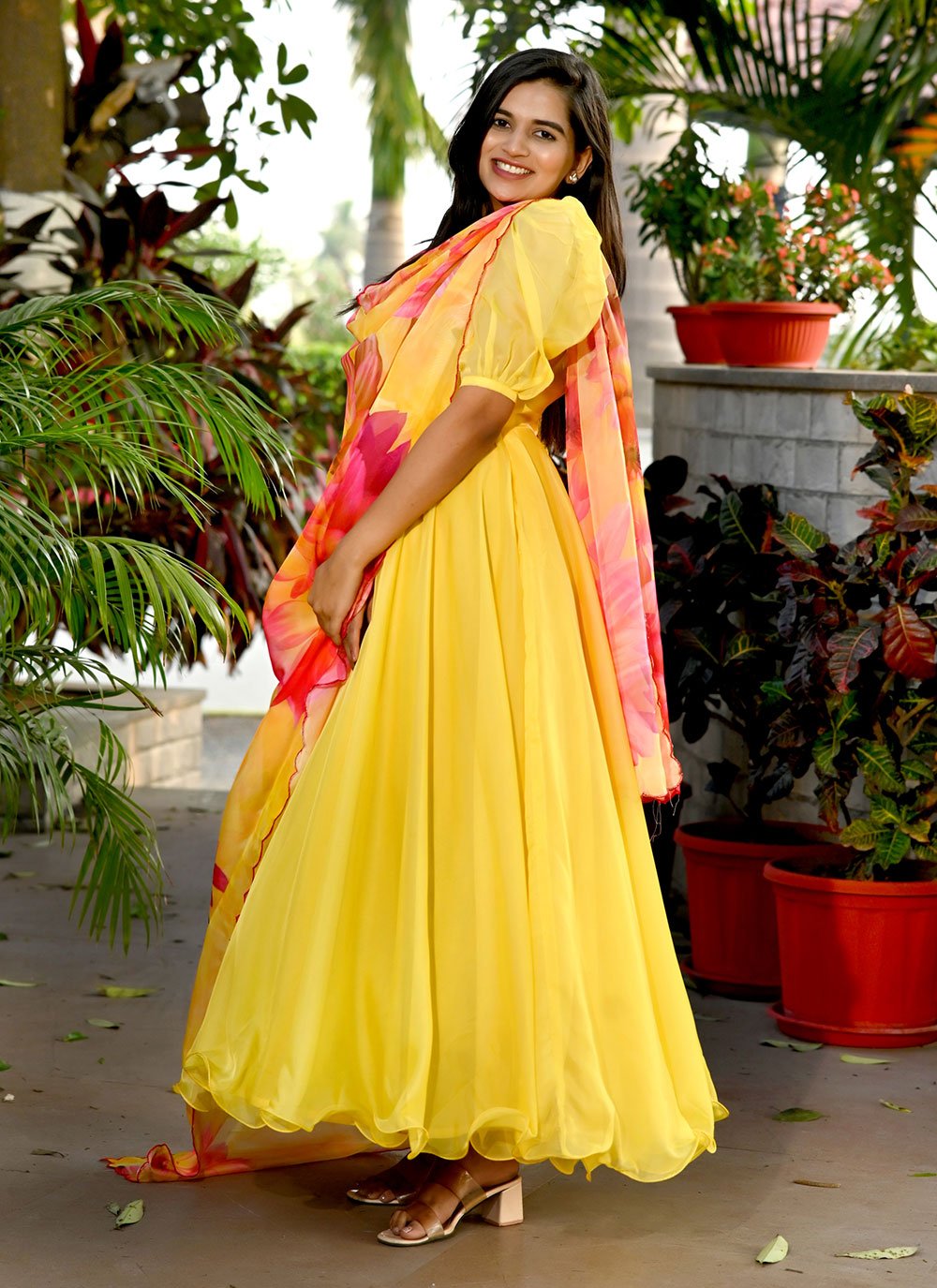 Designer Gown Silk Yellow Plain Gown