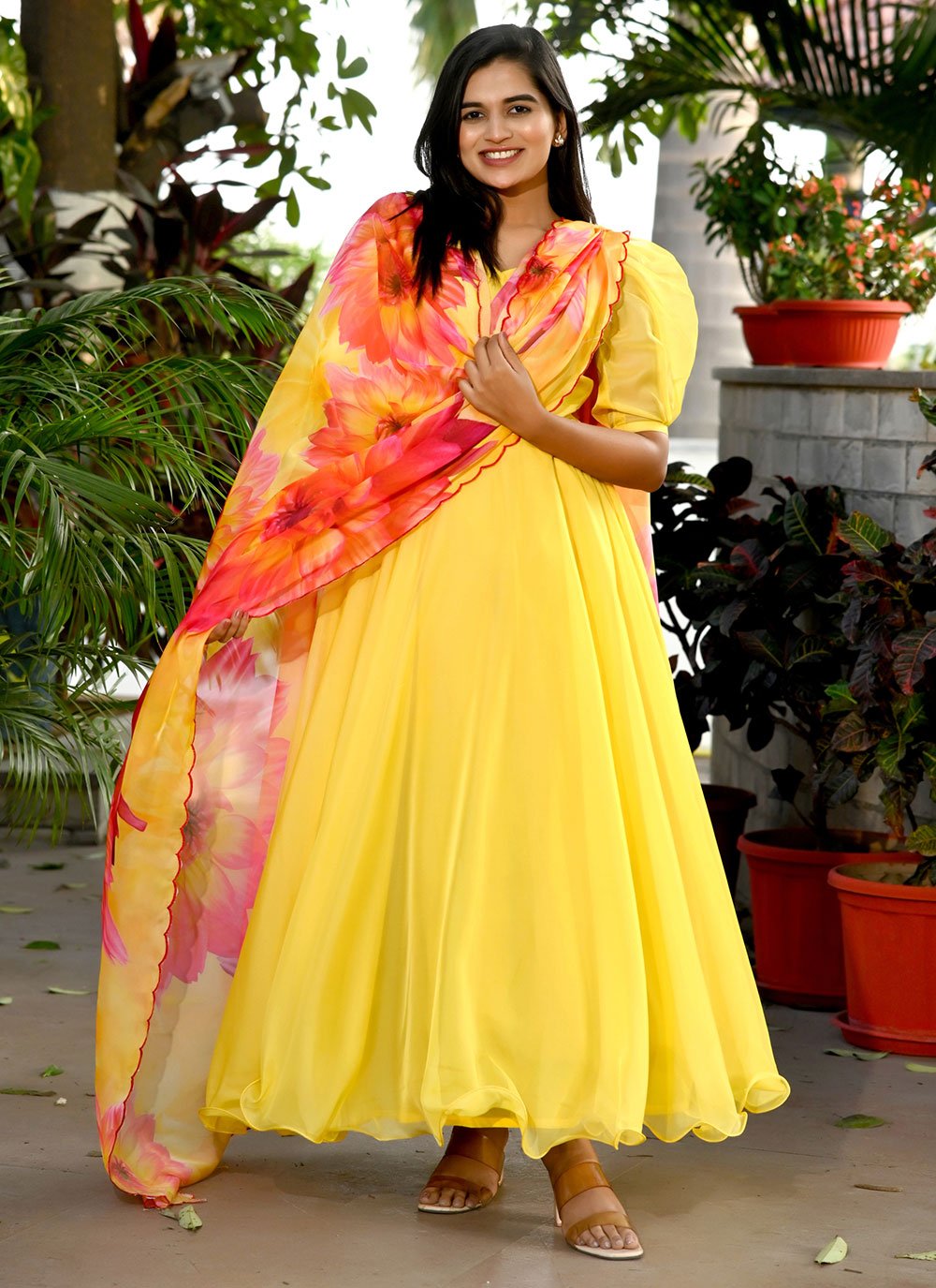 Designer Gown Silk Yellow Plain Gown