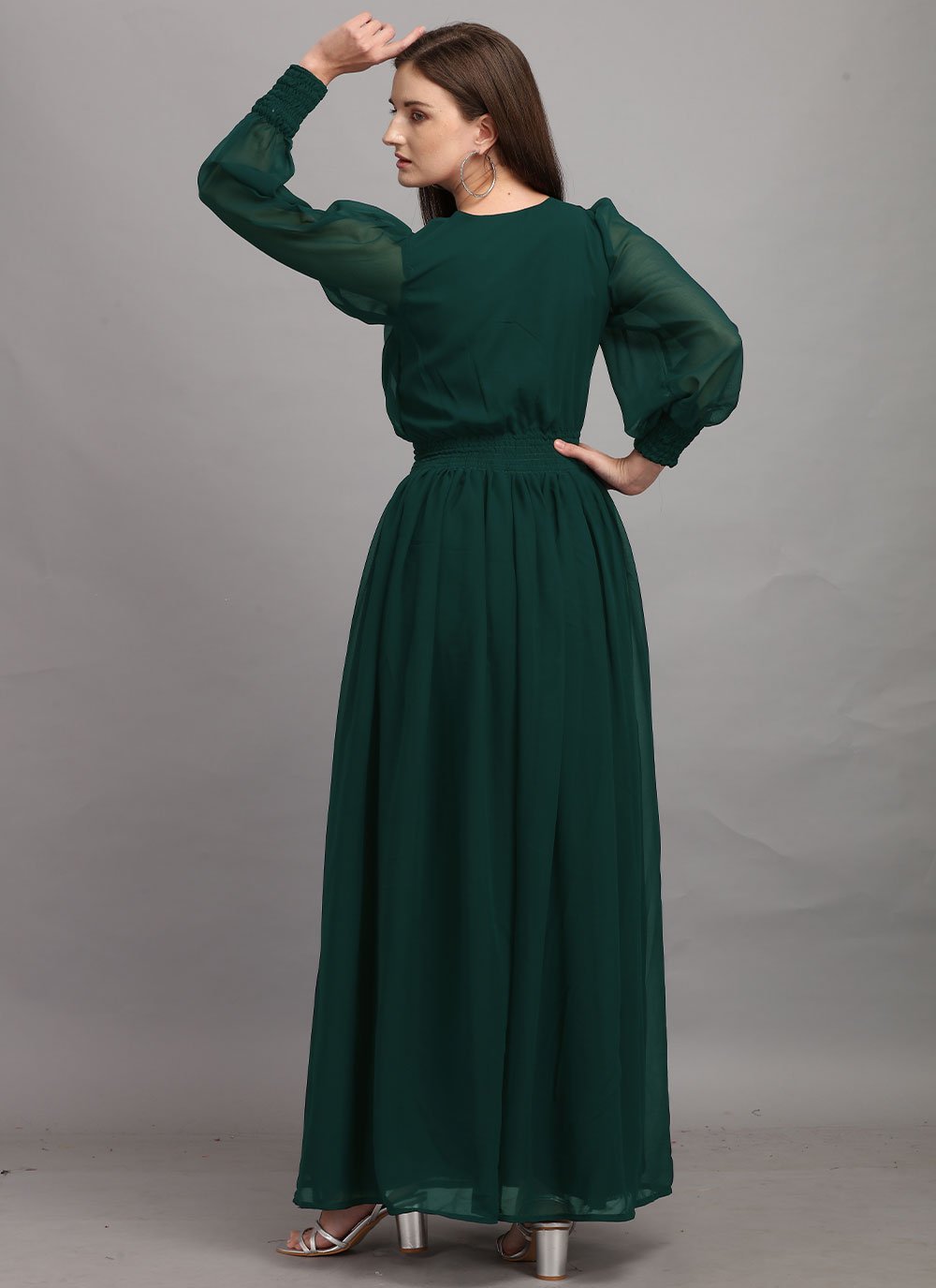 Designer Gown Georgette Green Plain Gown