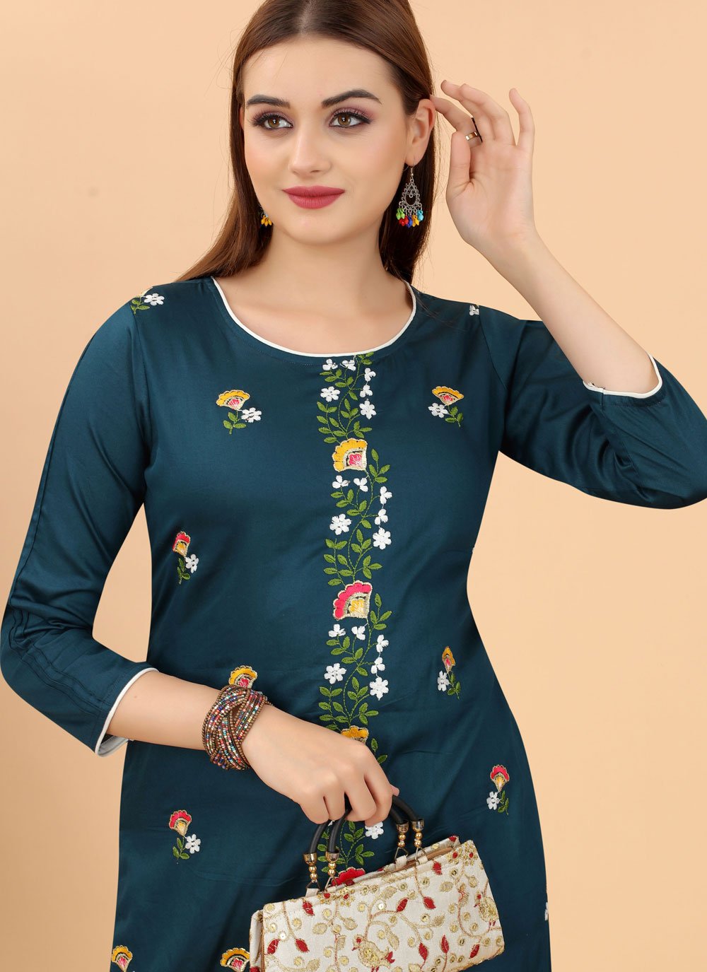 Designer Kurti Cotton Rama Embroidered Kurtis