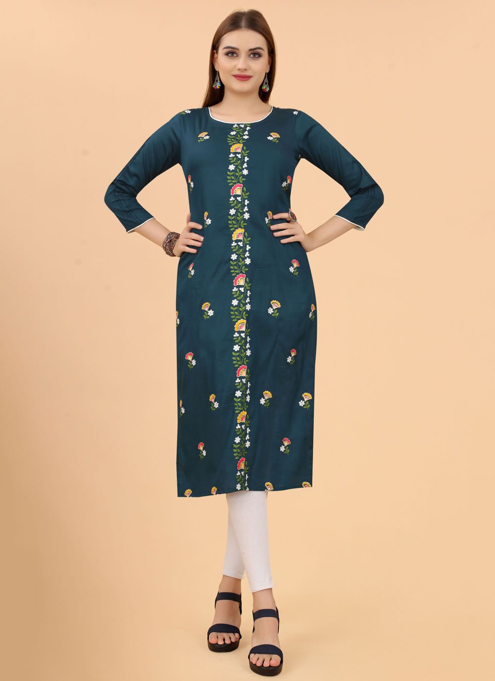 Designer Kurti Cotton Rama Embroidered Kurtis