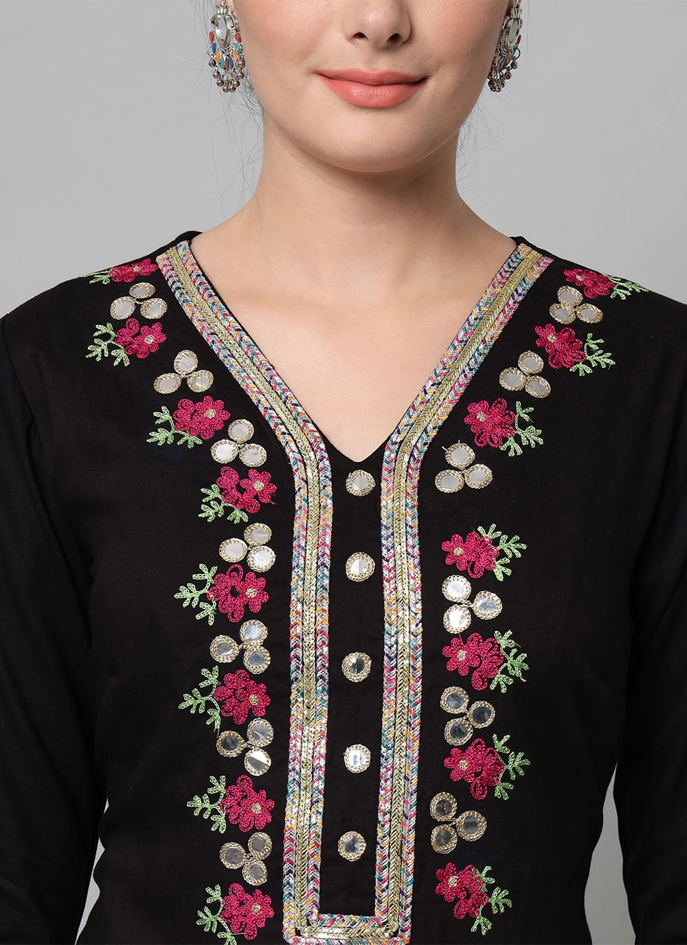 Designer Kurti Rayon Viscose Black Embroidered Kurtis