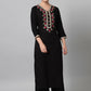 Designer Kurti Rayon Viscose Black Embroidered Kurtis