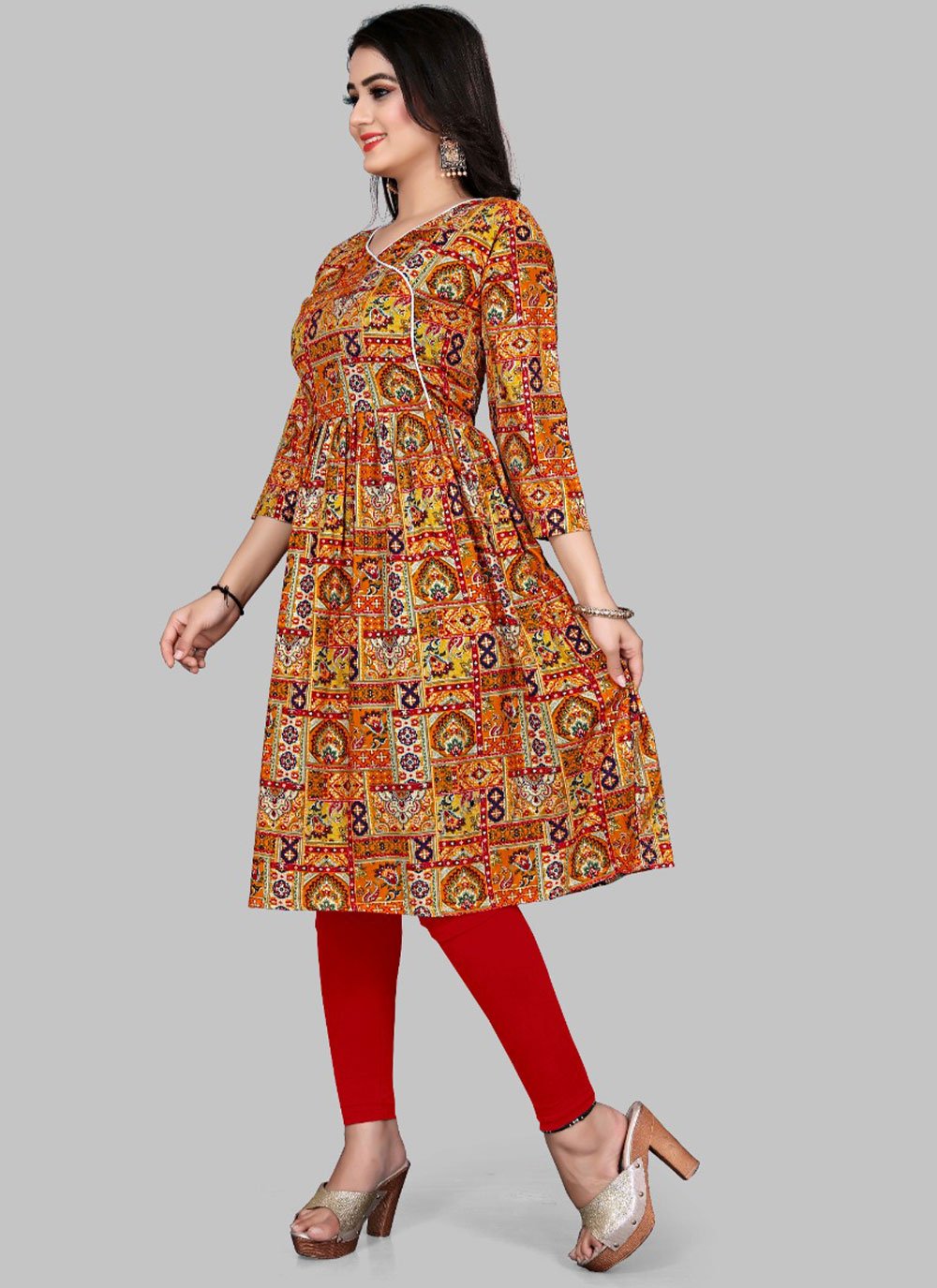 Designer Kurti Rayon Viscose Multi Colour Foil Print Kurtis