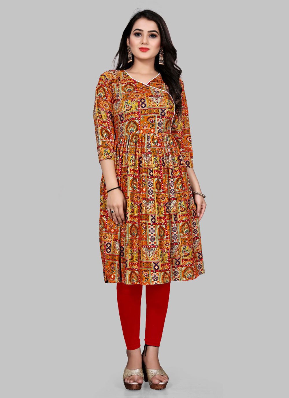 Designer Kurti Rayon Viscose Multi Colour Foil Print Kurtis