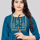 Designer Kurti Rayon Blue Embroidered Kurtis