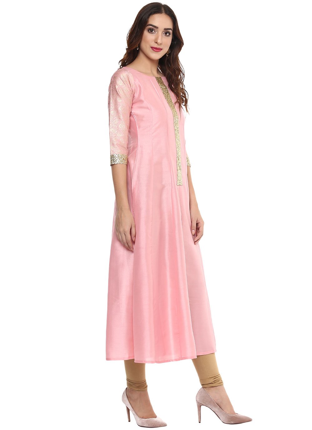 Designer Kurti Poly Silk Pink Plain Kurtis