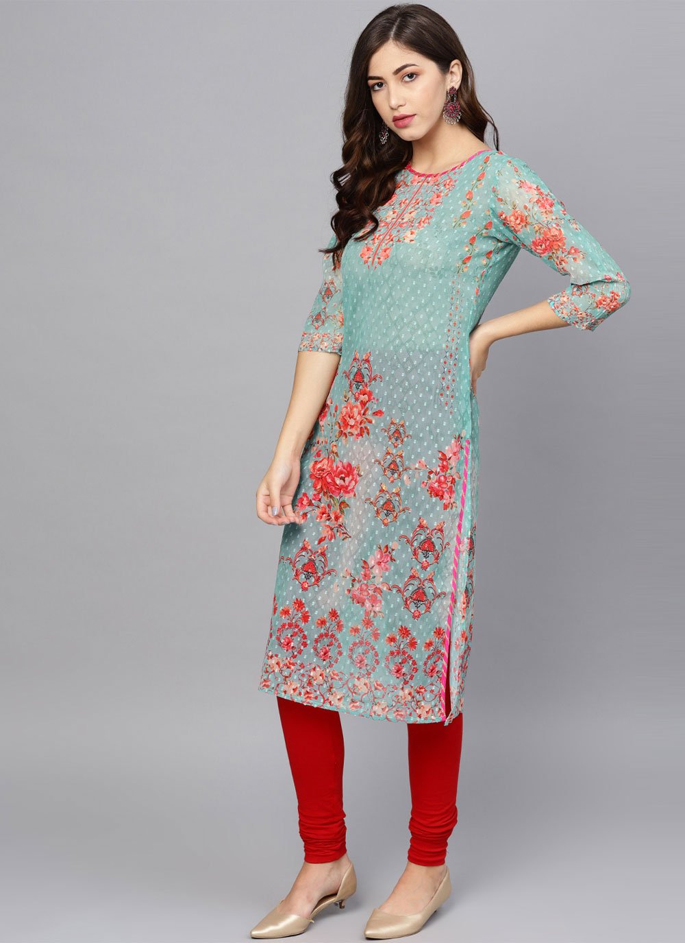 Designer Kurti Georgette Aqua Blue Digital Print Kurtis