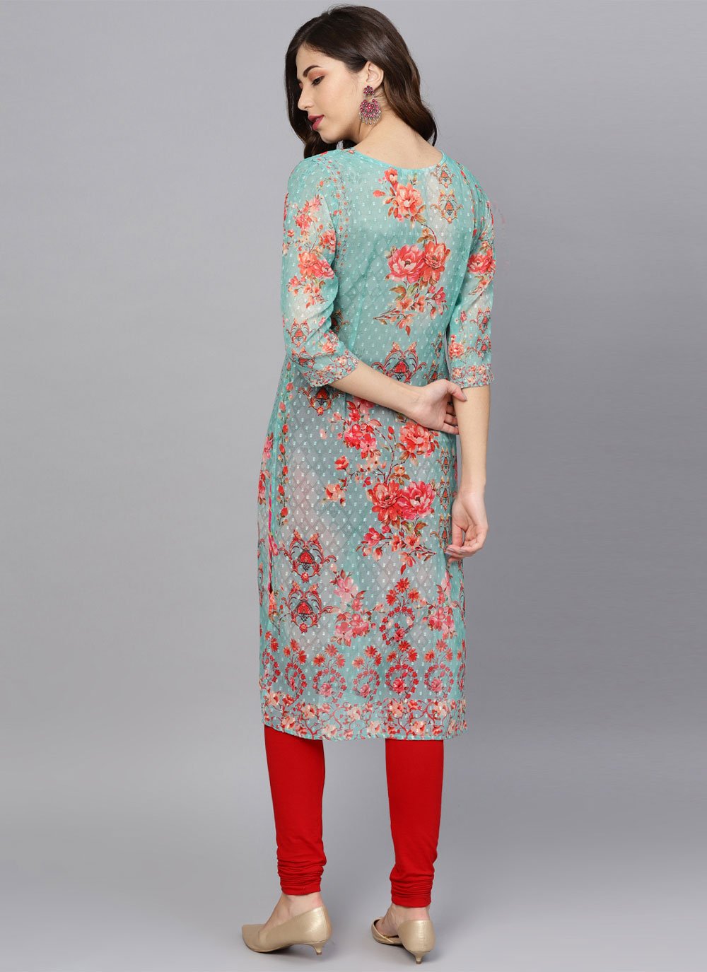 Designer Kurti Georgette Aqua Blue Digital Print Kurtis