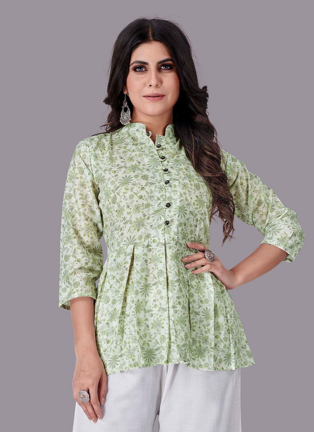 Designer Kurti Cotton Green Print Kurtis