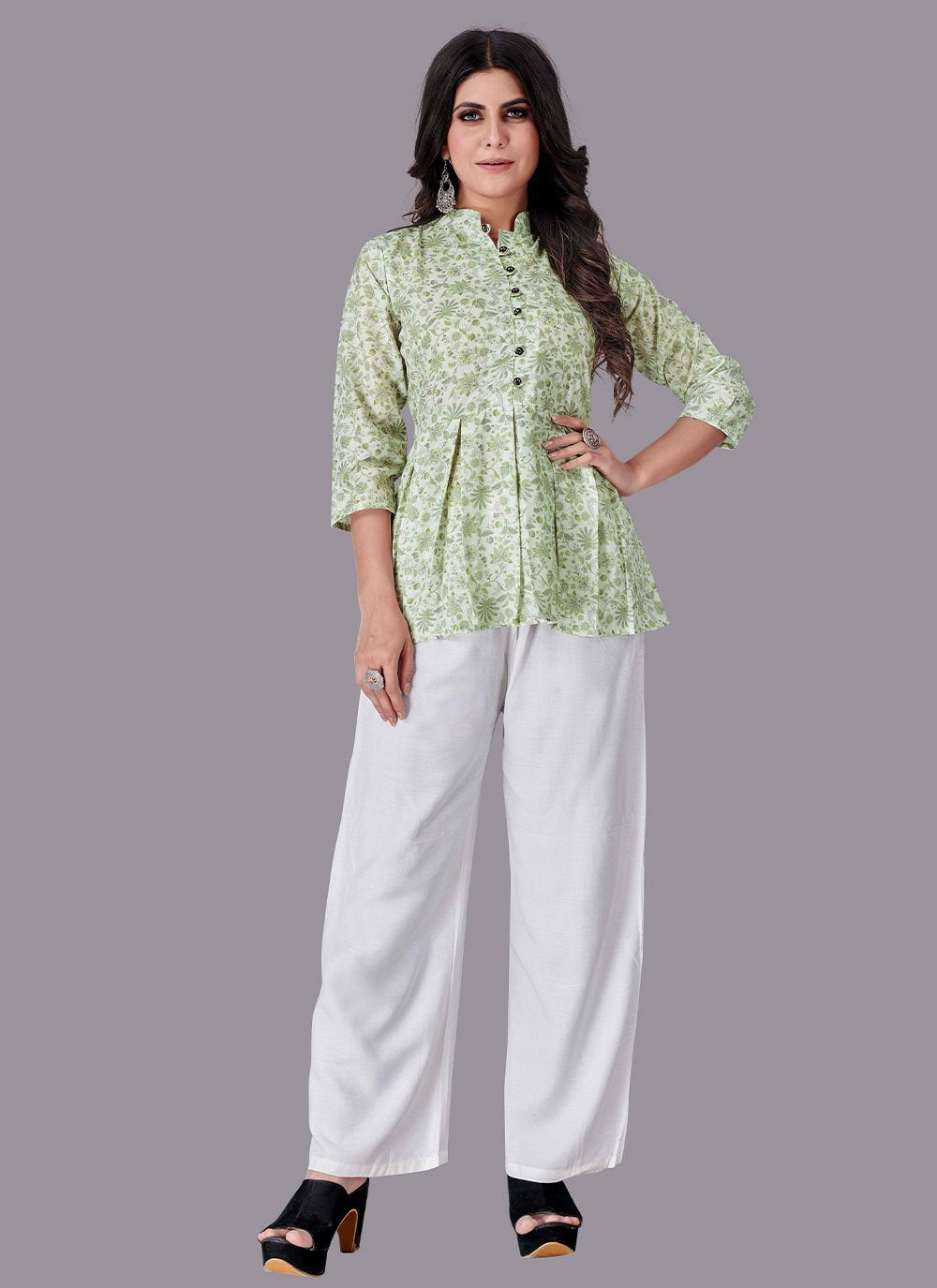 Designer Kurti Cotton Green Print Kurtis