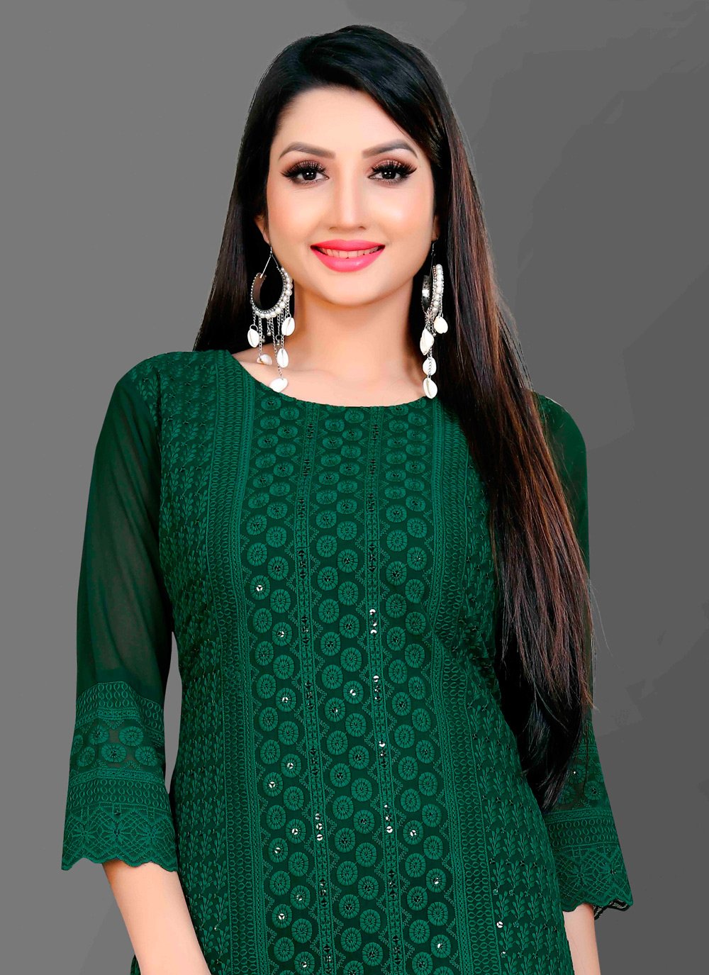 Designer Kurti Chiffon Georgette Green Embroidered Kurtis