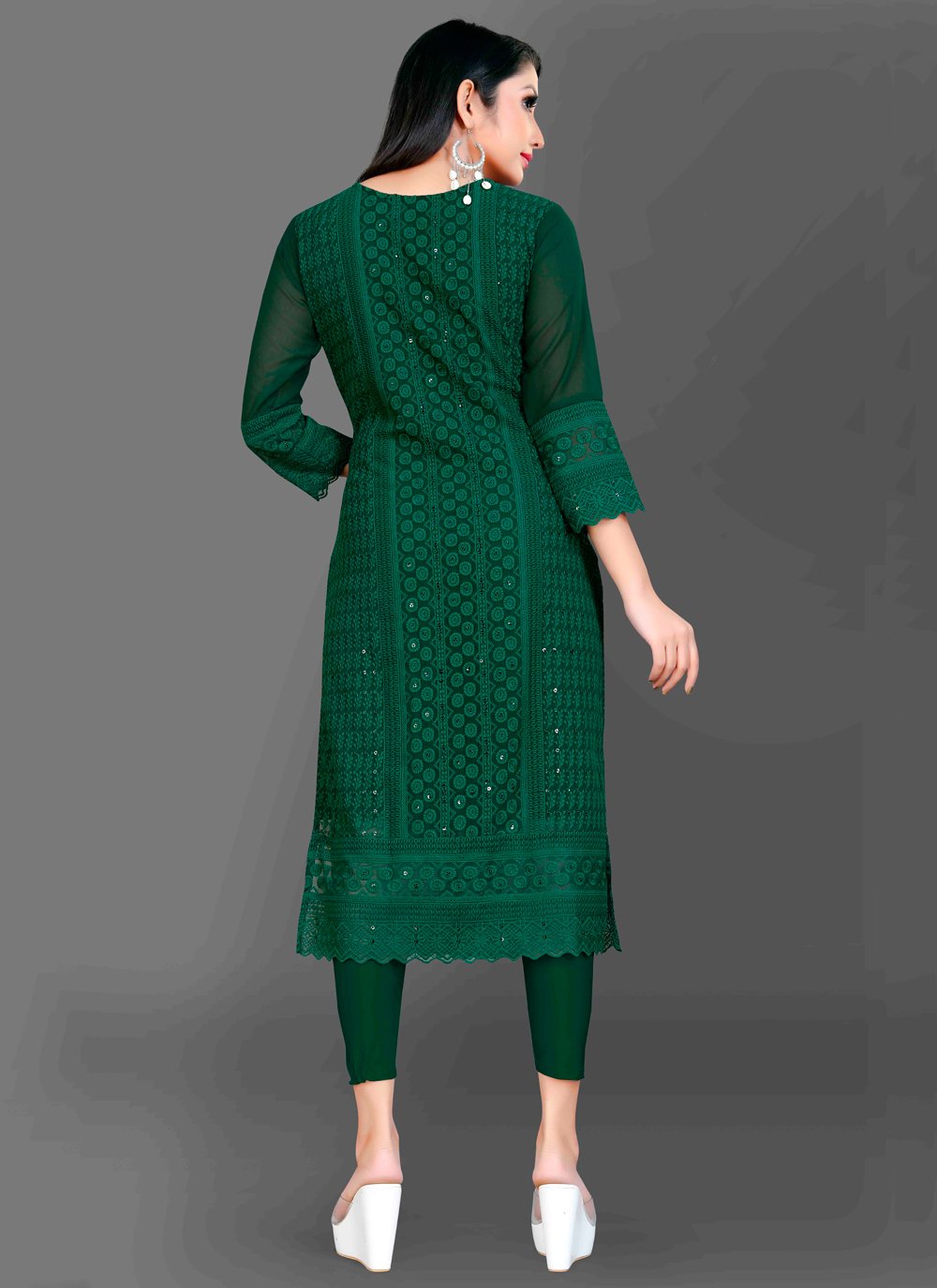 Designer Kurti Chiffon Georgette Green Embroidered Kurtis