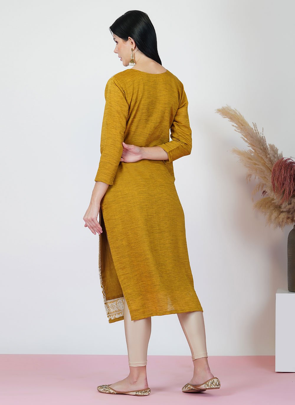 Designer Kurti Viscose Mustard Embroidered Kurtis