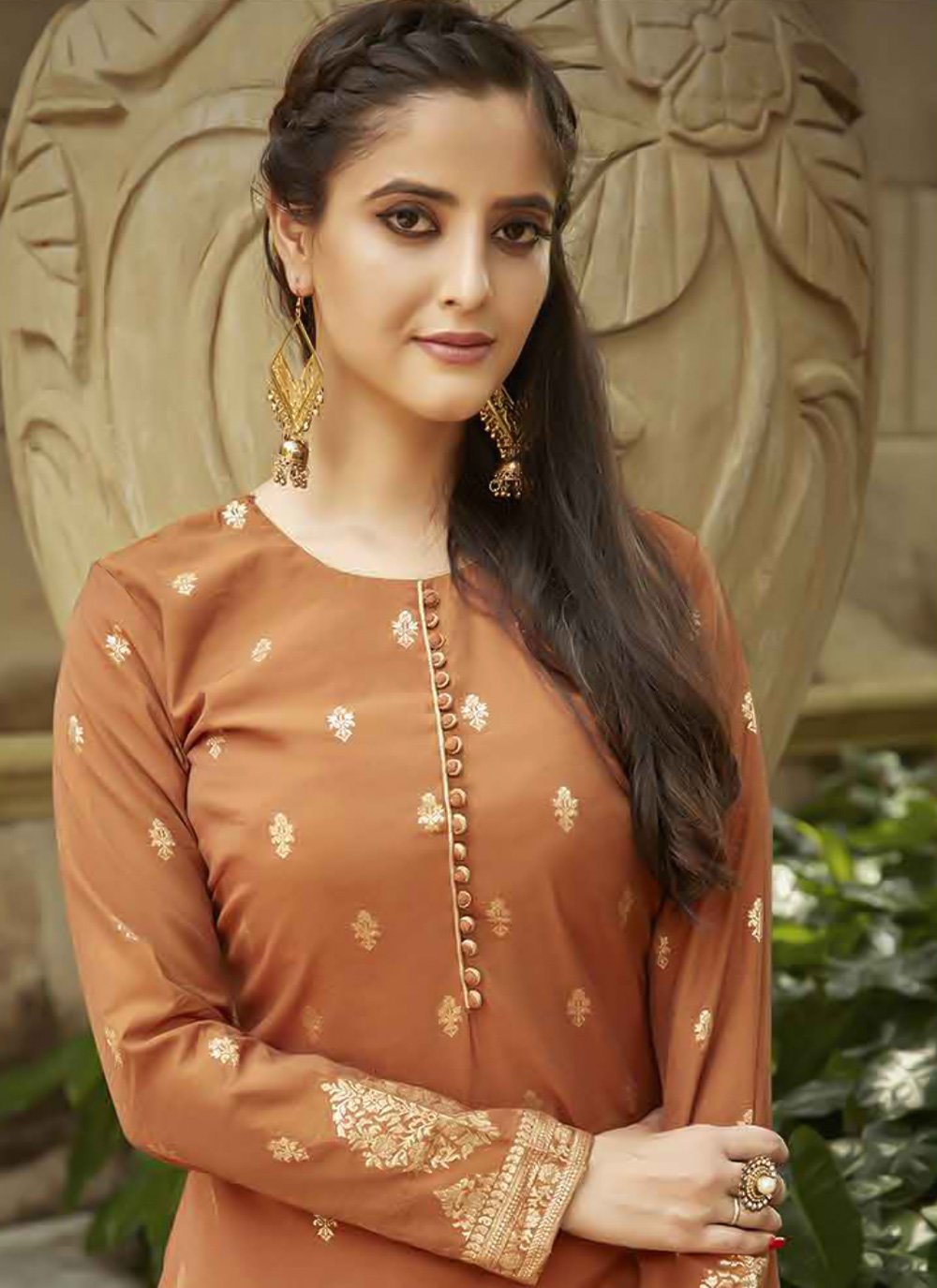 Designer Kurti Viscose Brown Jacquard Work Kurtis