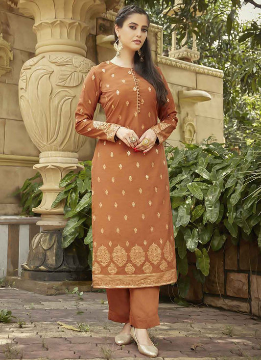 Designer Kurti Viscose Brown Jacquard Work Kurtis