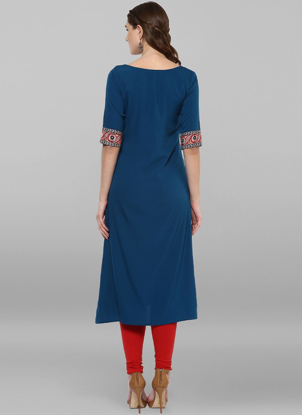 Designer Kurti Faux Crepe Teal Print Kurtis