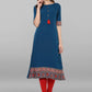 Designer Kurti Faux Crepe Teal Print Kurtis