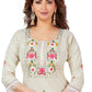 Designer Kurti Cotton Khadi Off White Embroidered Kurtis