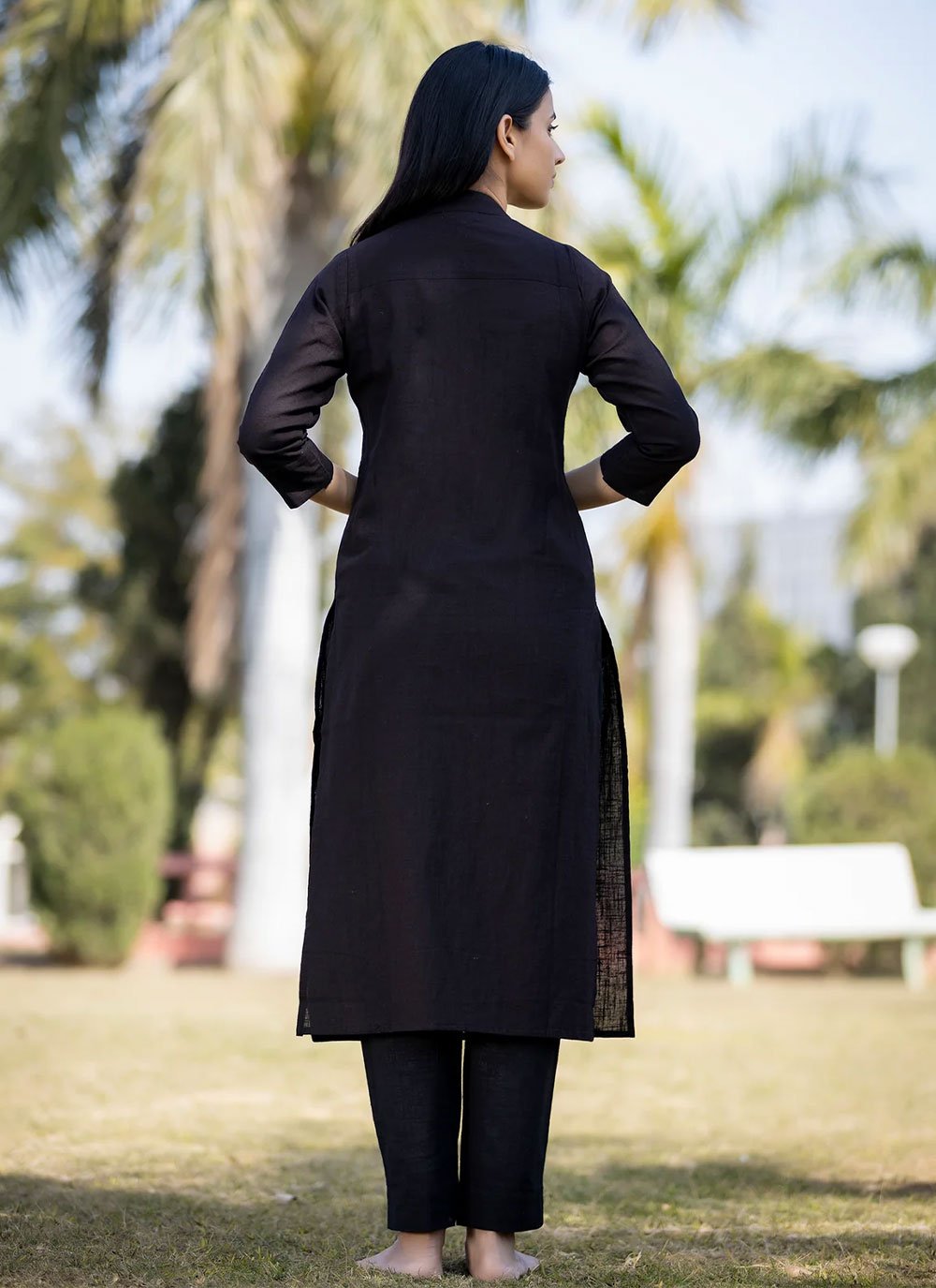 Designer Kurti Cotton Black Plain Kurtis