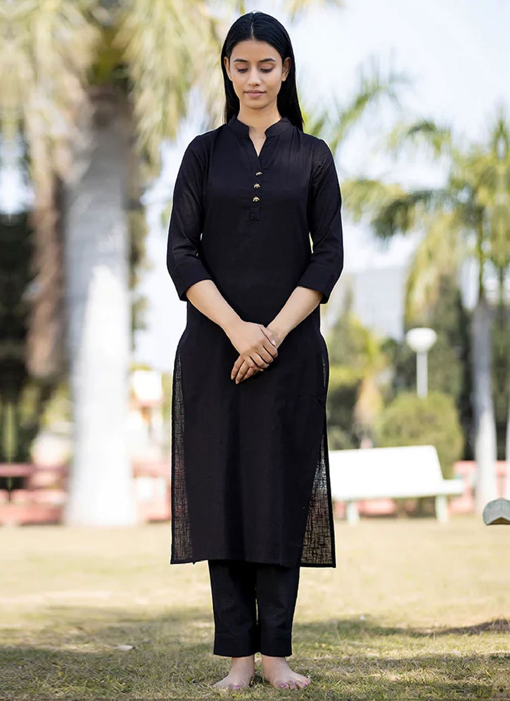 Designer Kurti Cotton Black Plain Kurtis