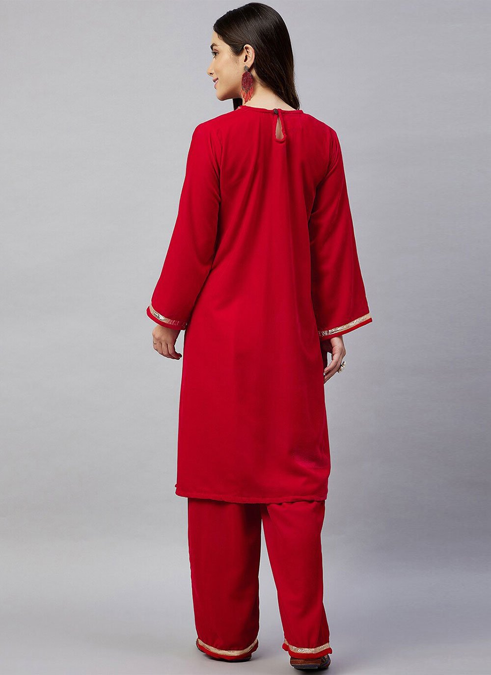 Designer Kurti Velvet Red Plain Kurtis