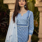 Designer Kurti Cotton Blue Fancy Work Kurtis