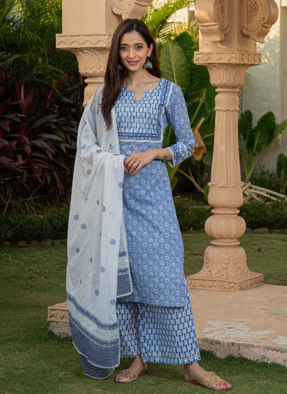 Designer Kurti Cotton Blue Fancy Work Kurtis