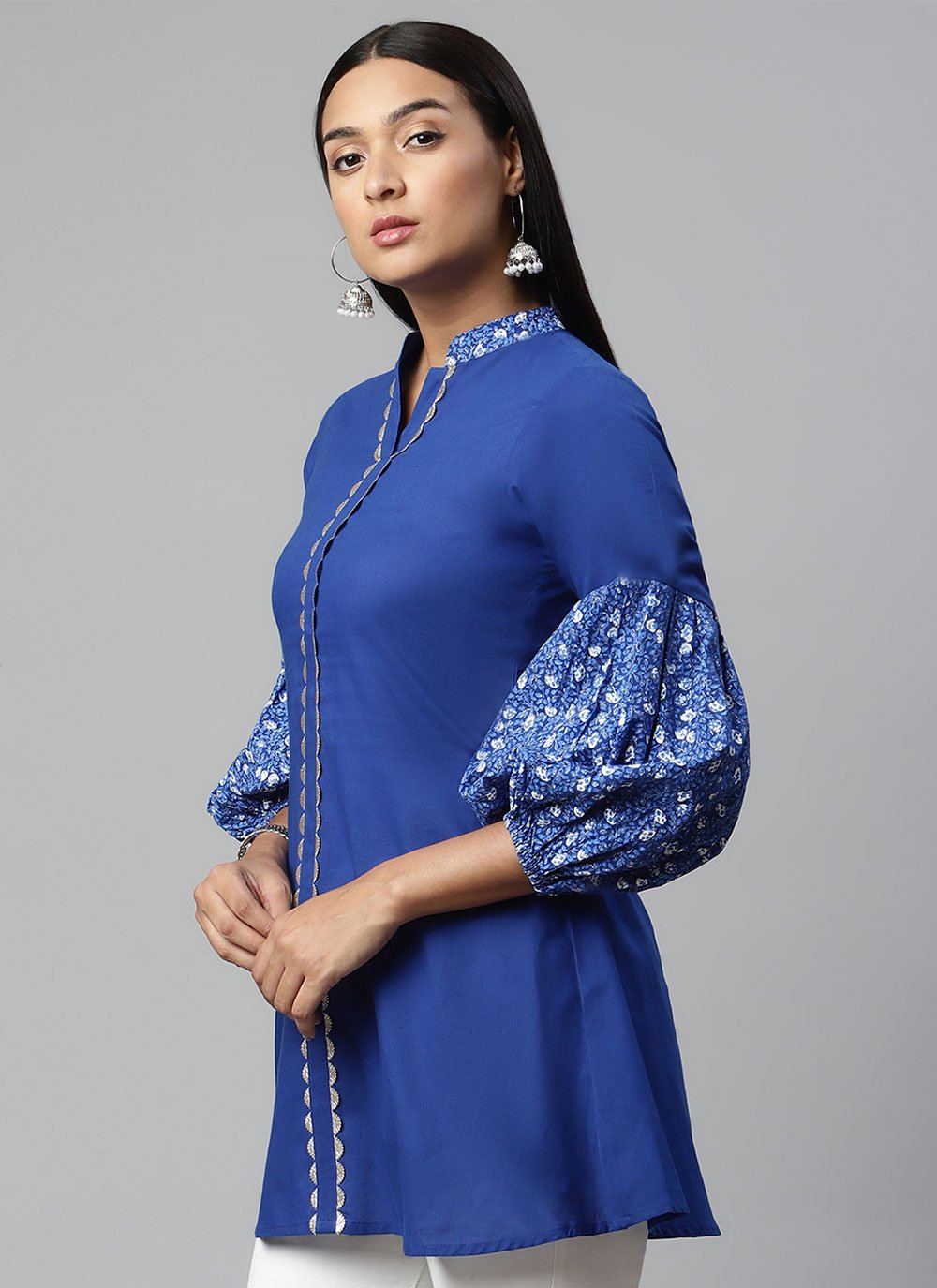 Designer Kurti Cotton Blue Print Kurtis