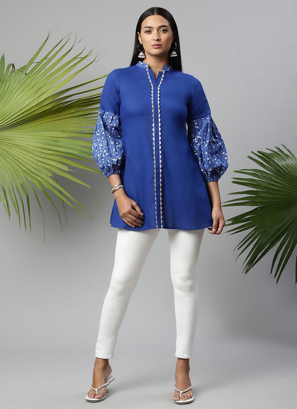 Designer Kurti Cotton Blue Print Kurtis